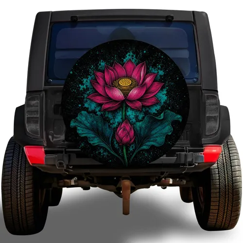 Magenta Lotus Flower Tattoo Flash For Bold Boho Road Trips And Adventure Vehicles Spare Tire Cover