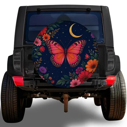 Moonlit Butterfly And Wildflower Garden For Boho Camping And Road Trip Style Lovers Spare Tire Cover