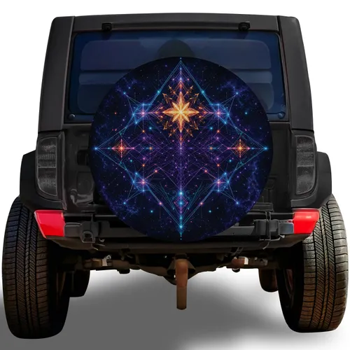 Neon Sacred Geometry Mandala For Stargazing Road Trips And Adventure Vehicle Style Spare Tire Cover