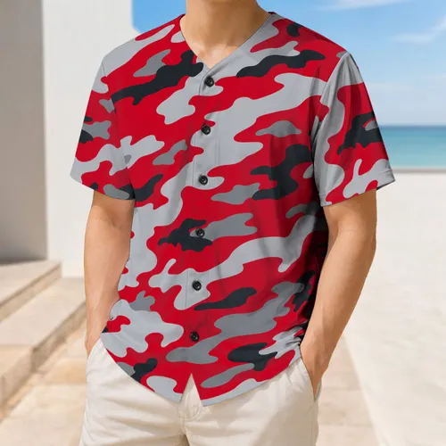 Crimson Silver Charcoal Camo For Team Games, Training And Streetwear Fans Baseball Jersey