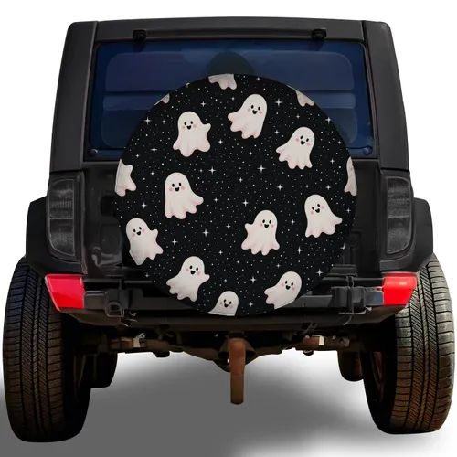 Cute Pink Cheek Ghosts and Stars for Halloween Night Drives and Spooky Season Cars Spare Tire Cover