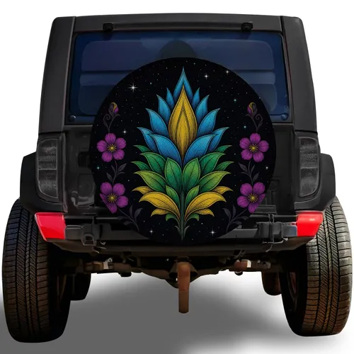Cosmic Botanical Flower And Starry Wildflowers For Boho Road Trips And Garden Lovers Spare Tire Cover