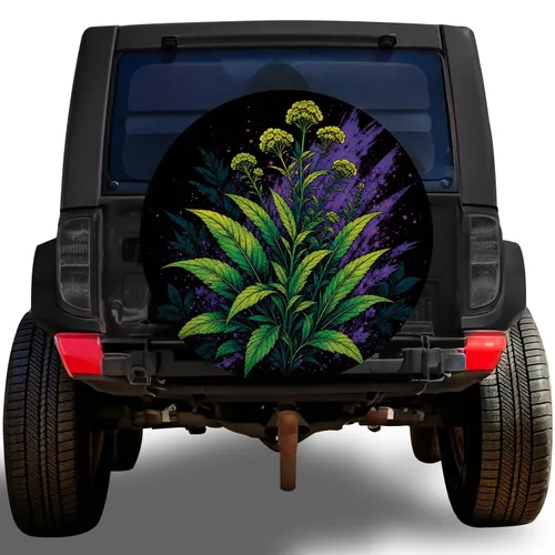 Neon Green Botanical Flower Splash For Jeep Adventure And Off Road Vehicle Drivers Spare Tire Cover