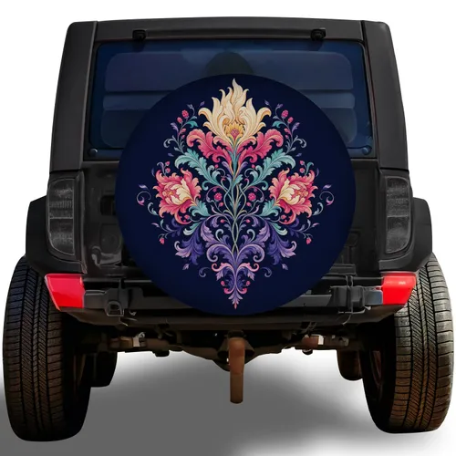 Midnight Navy Floral Arabesque For Luxe Road Trips And Elegant Everyday Vehicle Styling Spare Tire Cover
