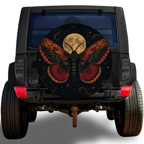 Celestial Moth And Moon Night Sky For Gothic Road Trips And Vintage Nature Lovers Spare Tire Cover