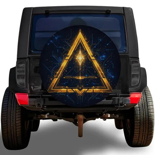 Glowing Gold Triangle Cosmic Tech Style For Jeep SUV Night Adventure Enthusiasts Spare Tire Cover