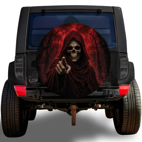 Crimson Forest Grim Reaper Skull For Halloween SUV And Off Road Adventure Lovers Spare Tire Cover