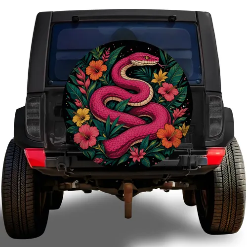 Hot Pink Snake With Tropical Flowers For Bold Jungle Adventure Lovers Off Road Style Spare Tire Cover