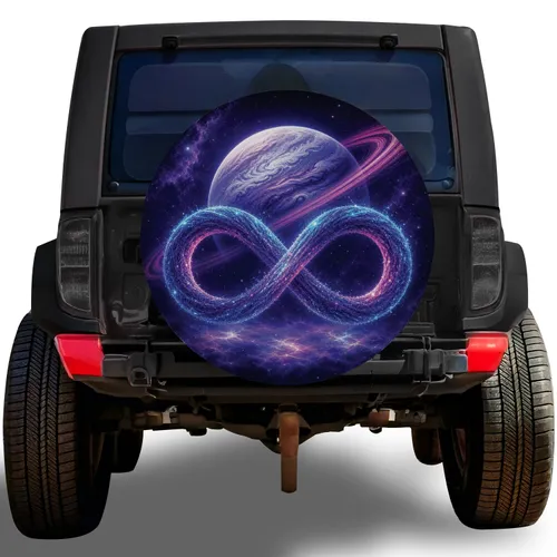 Neon Infinity Planet Galaxy Art For Space Lovers And Cosmic Road Trip Adventures Spare Tire Cover