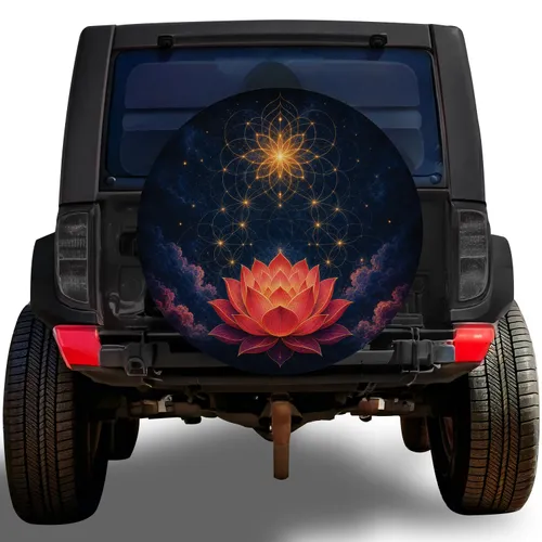 Golden Lotus Sacred Geometry Night Garden for Meditation And Spiritual Travelers Spare Tire Cover