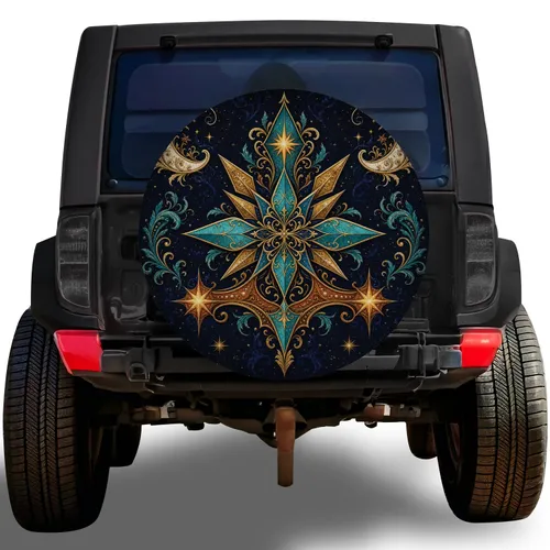 Celestial Star Compass Art For Mystical Road Trips And Vintage Fantasy Vehicle Style Spare Tire Cover