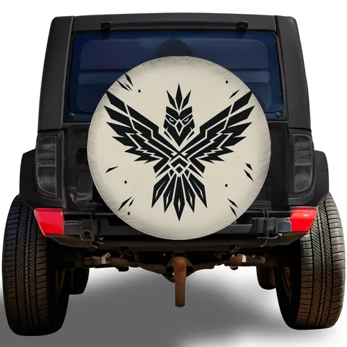 Black Geometric Hawk Emblem For Off Road Adventure Vehicles And Tribal Style Drivers Spare Tire Cover