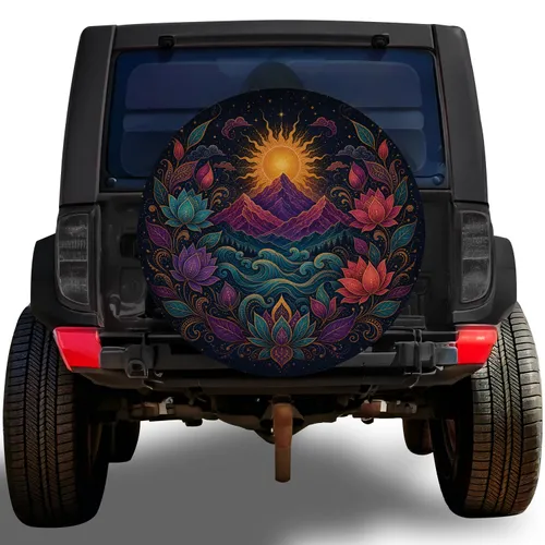 Mystical Sunset Mountain Mandala For Boho Road Trips And Outdoor Adventure Lovers Spare Tire Cover