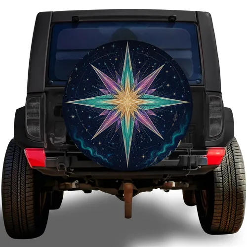 Eight Point Celestial Star Aurora For Mystic Outdoor Adventure And Overland Travel Spare Tire Cover