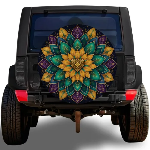 Emerald Gold Floral Mandala For Boho Road Trips And Luxe Adventure Vehicle Style Spare Tire Cover