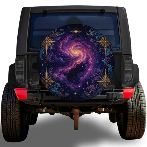 Celestial Nebula And Antique Gold Filigree For Stargazing Night Drive Adventures Spare Tire Cover