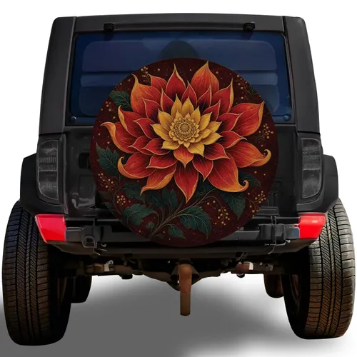 Vintage Lotus Dahlia Floral for Road Trip Style and Botanical Vehicle Enthusiasts Spare Tire Cover