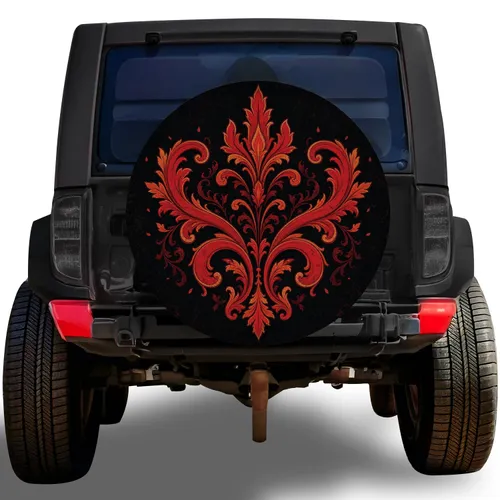 Vintage Acanthus Scrollwork Ember Red Gothic Decor for Off Road SUV Enthusiast Drivers Spare Tire Cover