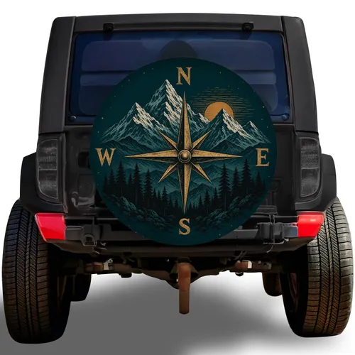 Vintage Compass Mountain Adventure for Camping Road Trips and Overland Travelers Spare Tire Cover
