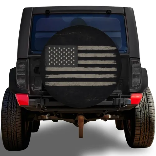 Distressed American Flag For Rugged RV Camping And Overland Travel Enthusiasts Spare Tire Cover
