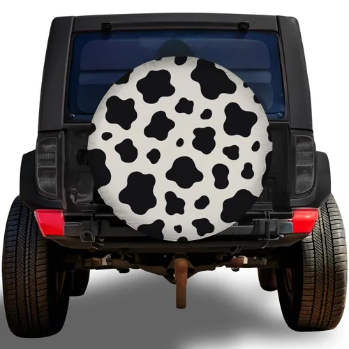 Black And Ivory Cowhide Western Road Trip Style For RV SUV Trailer Camping Adventures Spare Tire Cover