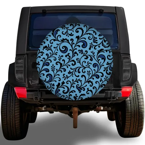 Sky Blue Black Ornamental Swirls For Boho Road Trips And Adventure Outdoor Vehicles Spare Tire Cover