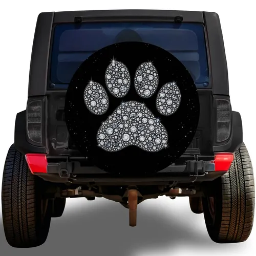Rhinestone Paw Print for Pet Lovers, Camping, RV Travel and Outdoor Weekend Adventures Spare Tire Cover
