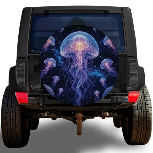 Glowing Celestial Jellyfish In Starry Space For RV Camping And Cosmic Road Trips Spare Tire Cover