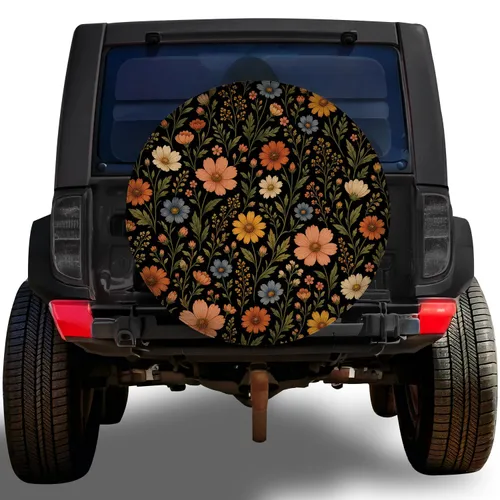 Vintage Wildflower Meadow Botanical For Rustic RV Camping And Trailer Travel Adventures Spare Tire Cover