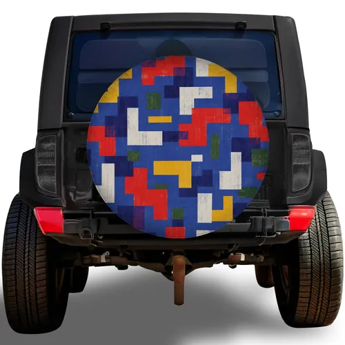 Retro Geometric Color Blocks For Road Trip Style On RVs SUVs Trucks And Campers Everywhere Spare Tire Cover