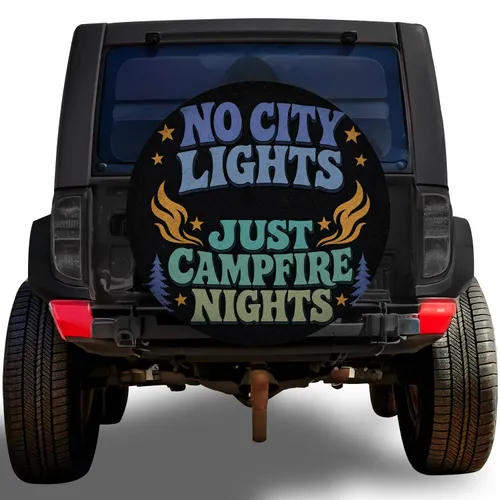 No City Lights Campfire Nights Retro Camping Quote for RV Campers and Road Trip Lovers Spare Tire Cover