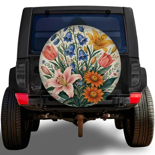 Wildflower Bouquet Botanical Garden Travel Style For RV Camper SUV Outdoor Enthusiasts Spare Tire Cover
