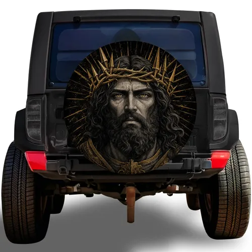 Ancient King Thorn Crown Portrait For Bold Outdoor Road Trips And Adventure Vehicles Spare Tire Cover