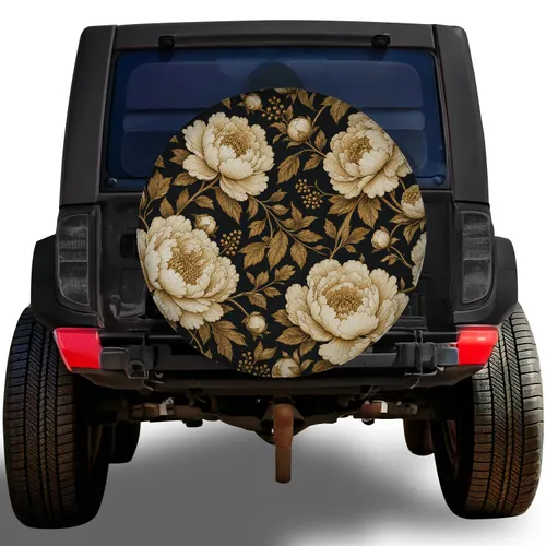 Gilded Peony Garden Floral for Elegant RV Travel and Vintage Botanical Road Decor Spare Tire Cover