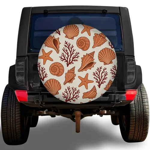 Coastal Seashell And Coral Marine Life For Beach House RV Camping Summer Travel Spare Tire Cover