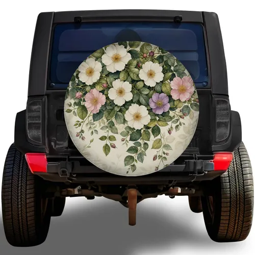 Watercolor Wildflower Garland For Nature Loving Road Trip RV Travelers And Campers Spare Tire Cover