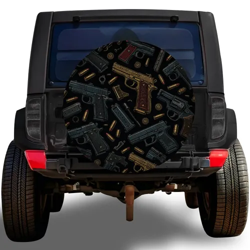 Vintage Engraved Pistols And Ammo For Tactical Jeep And Truck Adventure Enthusiasts Spare Tire Cover