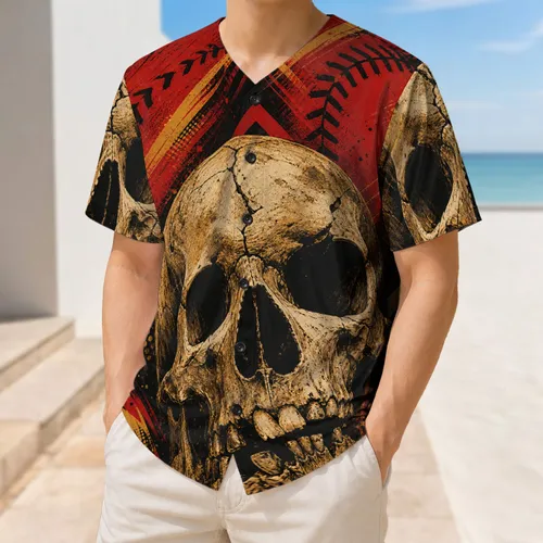 Weathered Skull Retro Athletic Style for Game Days, Concerts and Streetwear Fans Baseball Jersey