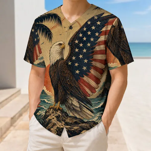 Patriotic Bald Eagle Coastal Flag Art For Beach Travel And Independence Day Fans Baseball Jersey