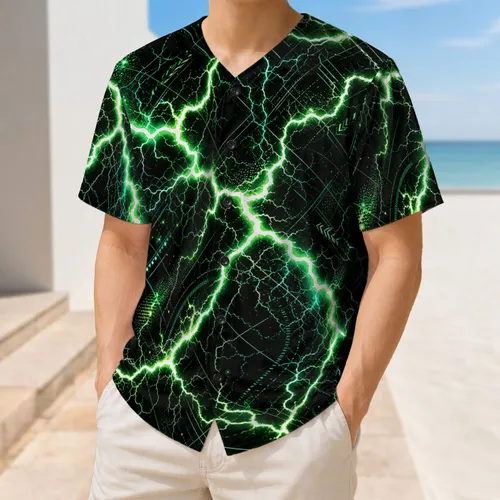 Neon Emerald Lightning Storm for Game Day Training and Streetwear Sports Fans and Athletes Baseball Jersey