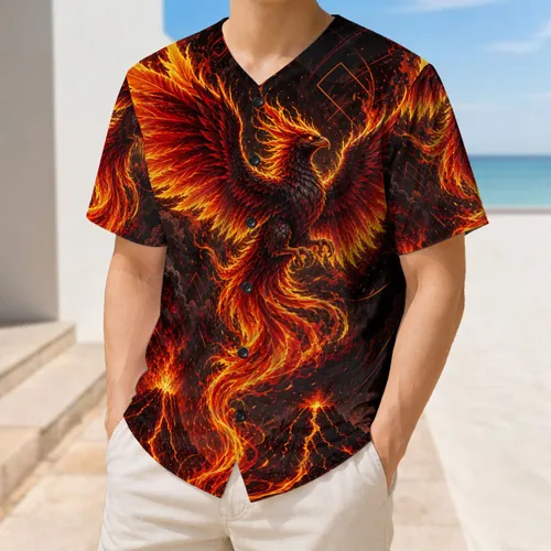 Majestic Fire Phoenix Over Volcanoes For Fantasy Sports Fans And Night Festival Wear Baseball Jersey