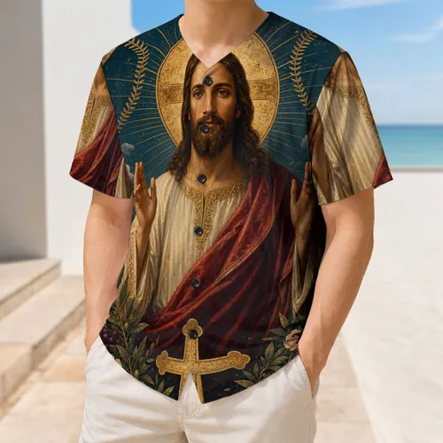 Christ Halo And Olive Branch Devotional Faithwear For Church Prayer And Daily Wear Baseball Jersey