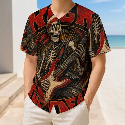 Skeleton Guitar Rock The Dead Vintage Concert Style for Music Fans and Halloween Nights Baseball Jersey