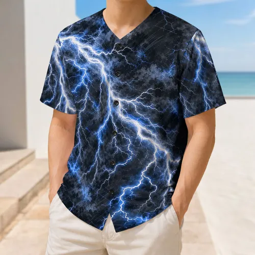 Electric Lightning Storm Clouds for Game Day Streetwear and Night Sports Fan Style Baseball Jersey