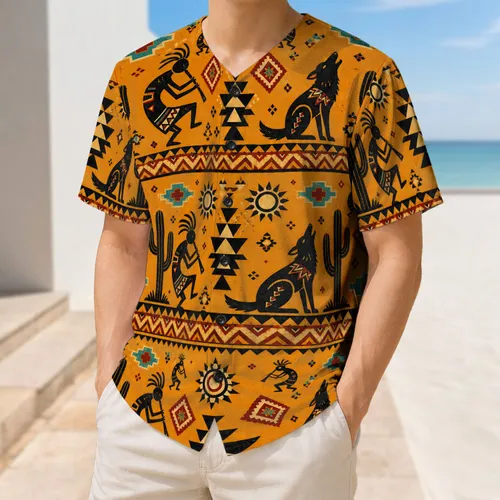 Desert Dancer And Coyote Geometric Western Festival Game Day Outfit For Men Fans Baseball Jersey