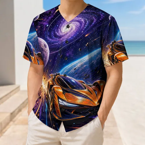 Orange Futuristic Space Racer Galaxy Scene For Game Day Streetwear And Sci-Fi Fans Baseball Jersey