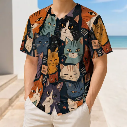 Playful Colorful Retro Cat Crowd for Everyday Sports and Casual Wear for Cat Lovers Baseball Jersey