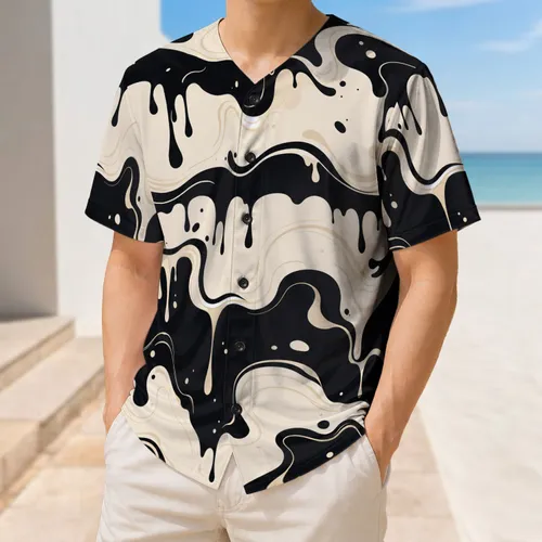 Abstract Black And Cream Liquid Drips for Streetwear, Game Day, and Casual Style Baseball Jersey