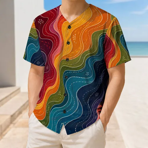 Colorful Topographic Wave Stripes For Team Sports, Festivals And Streetwear Fans Baseball Jersey