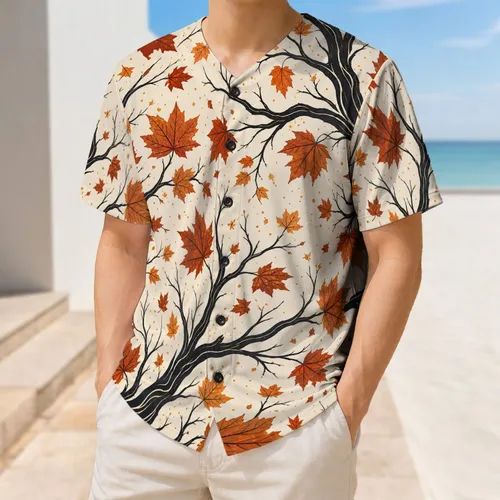 Autumn Maple Leaves And Black Tree Branches For Fall Games And Outdoor Sports Fans Baseball Jersey